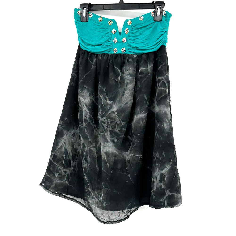 Prairie New York size medium strapless dress teal black gray marble v neck